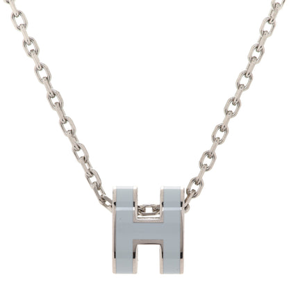 Hermes Lacquered Palladium Mini Pop H Pendant Necklace Bleu Zephyr 4 of 7