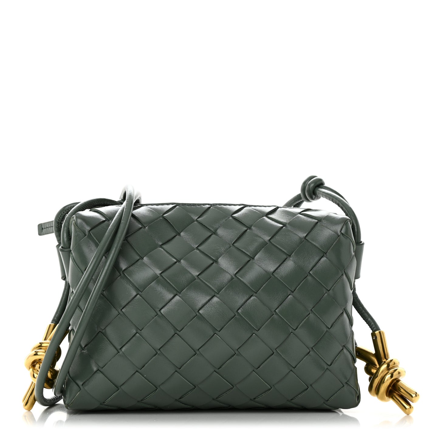 Polished Nappa Intrecciato Knot Mini Loop Camera Bag Aloe