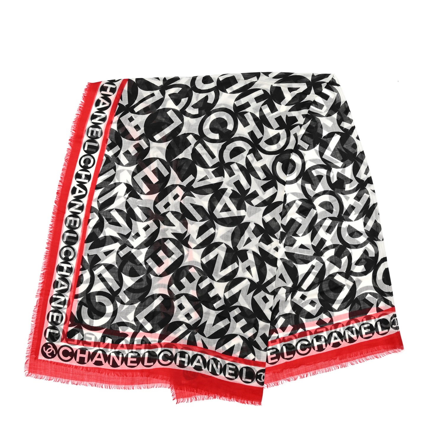 Cashmere Silk CC Logo Fringe Scarf White Black Red