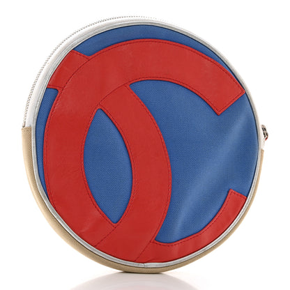 Chanel Canvas Metallic Calfskin N°5 Round Wristlet Clutch Beige Red Blue 3 of 10