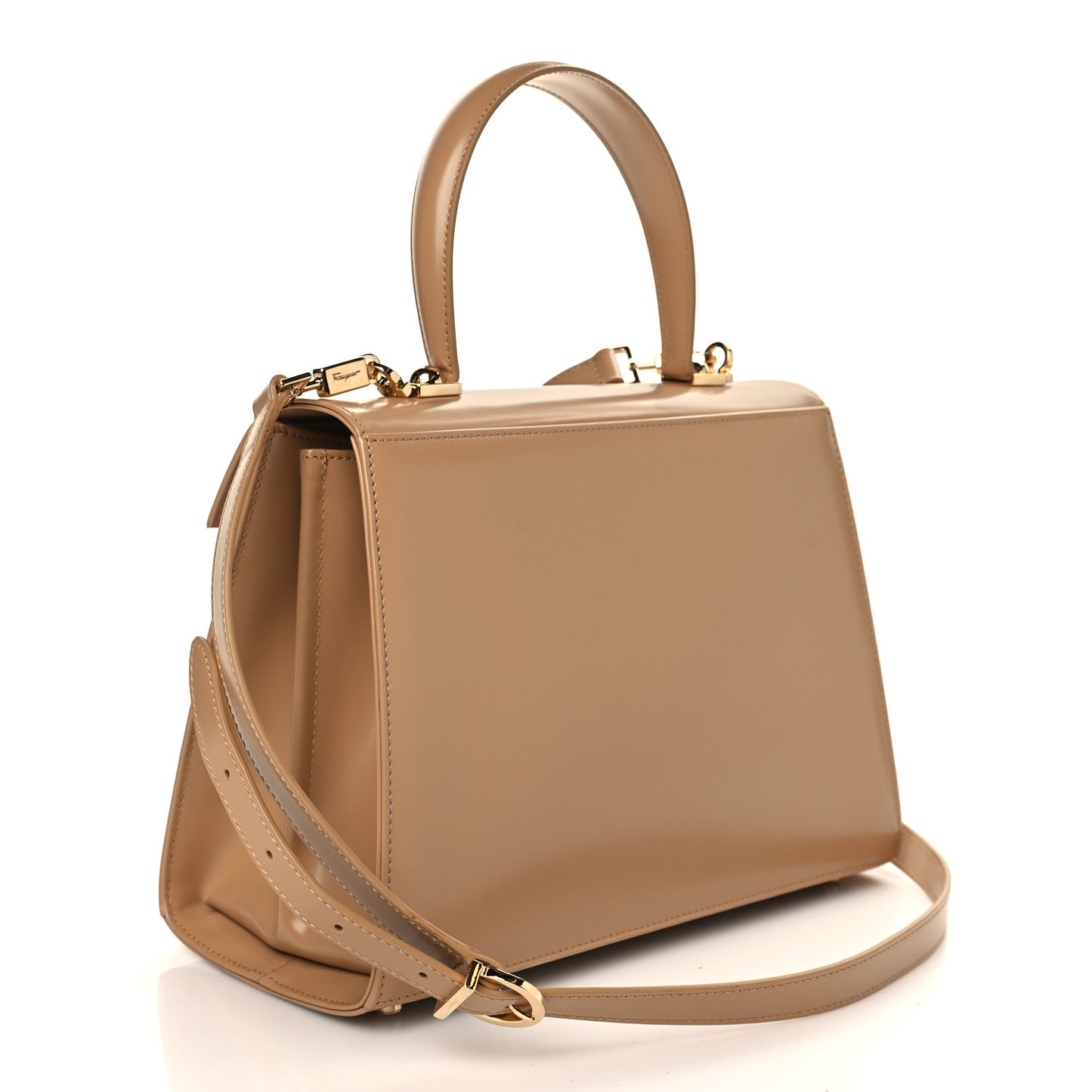 Brushed Off Calfskin Iconic Large Top Handle Bag Camel