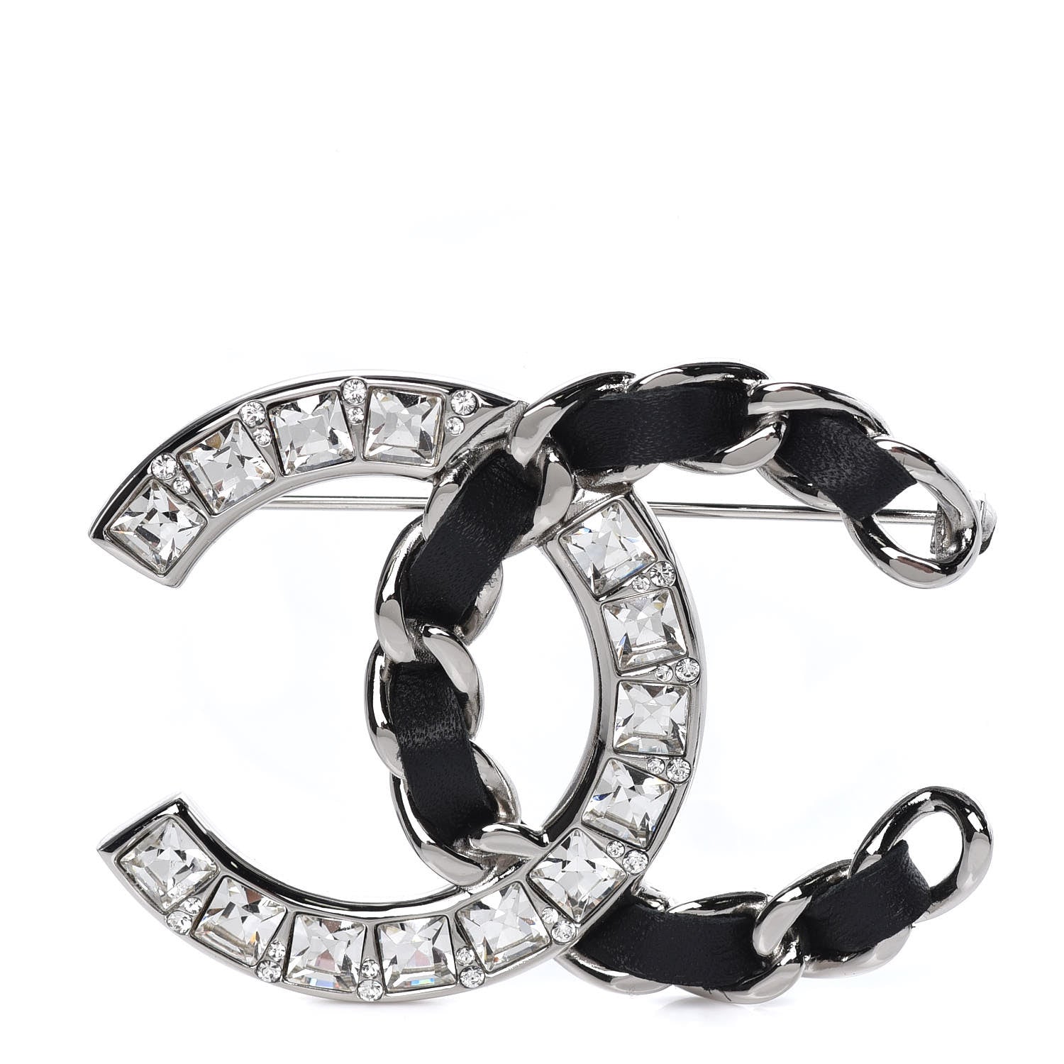 Chanel Lambskin Baguette Crystal CC Brooch Black Silver 1 of 5