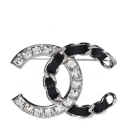 Chanel Lambskin Baguette Crystal CC Brooch Black Silver 1 of 5