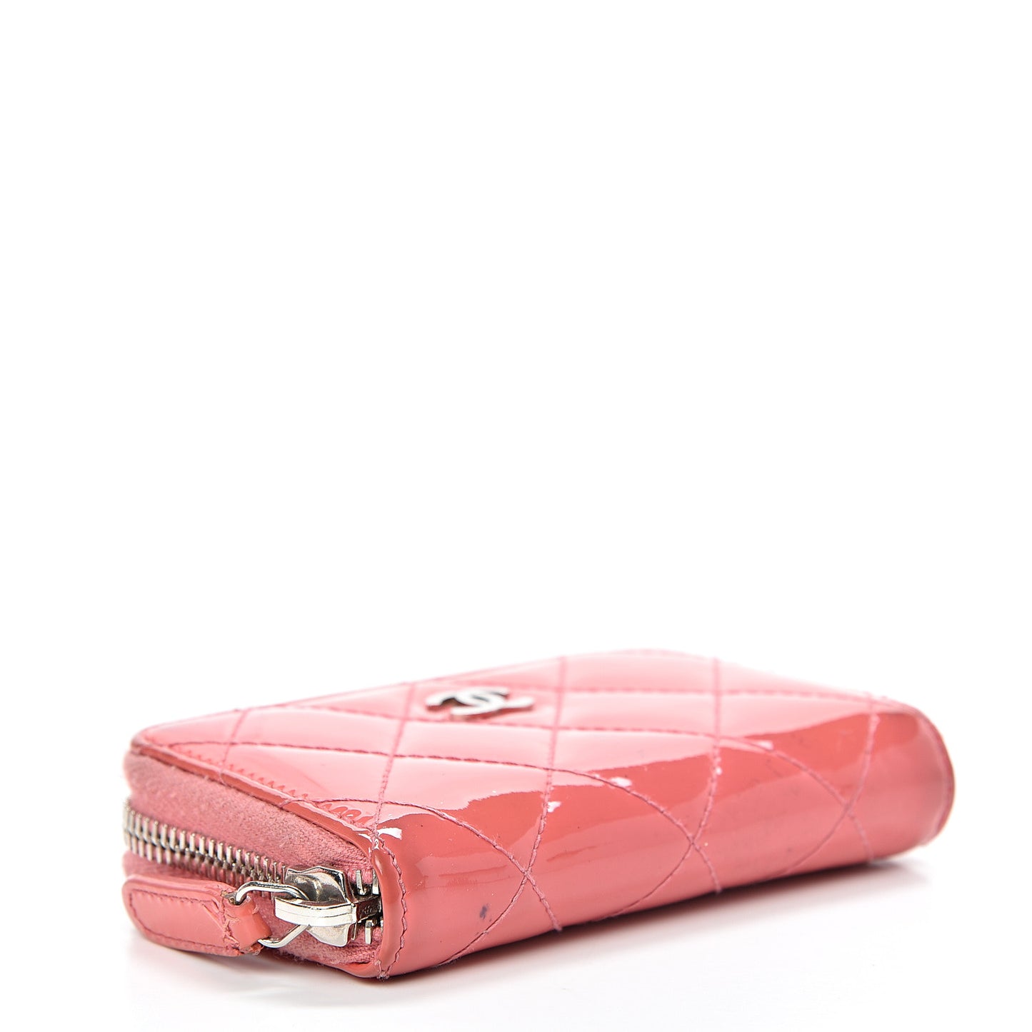 Patent Calfskin Quilted Zip Coin Purse Pink