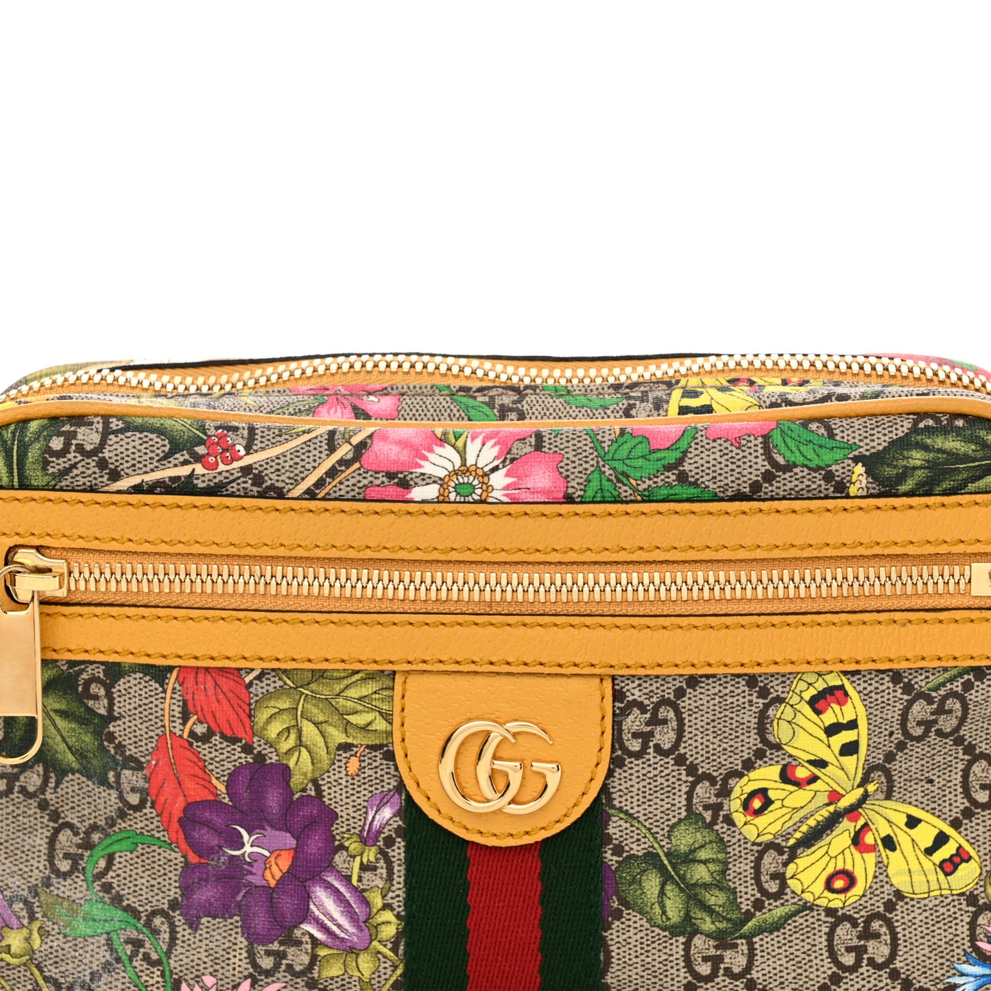 GG Supreme Monogram Flora Medium Ophidia Belt Bag Beige Multicolor Crop