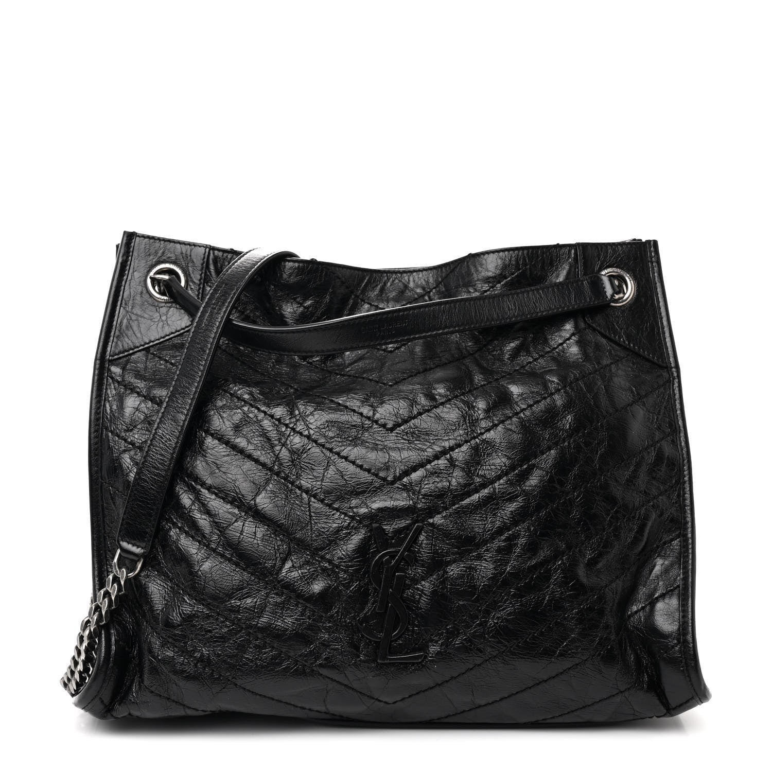 Saint Laurent Crinkled Calfskin Matelasse Monogram Medium Niki Shopper Tote Black 1 of 11