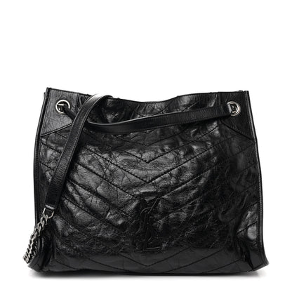 Saint Laurent Crinkled Calfskin Matelasse Monogram Medium Niki Shopper Tote Black 1 of 11