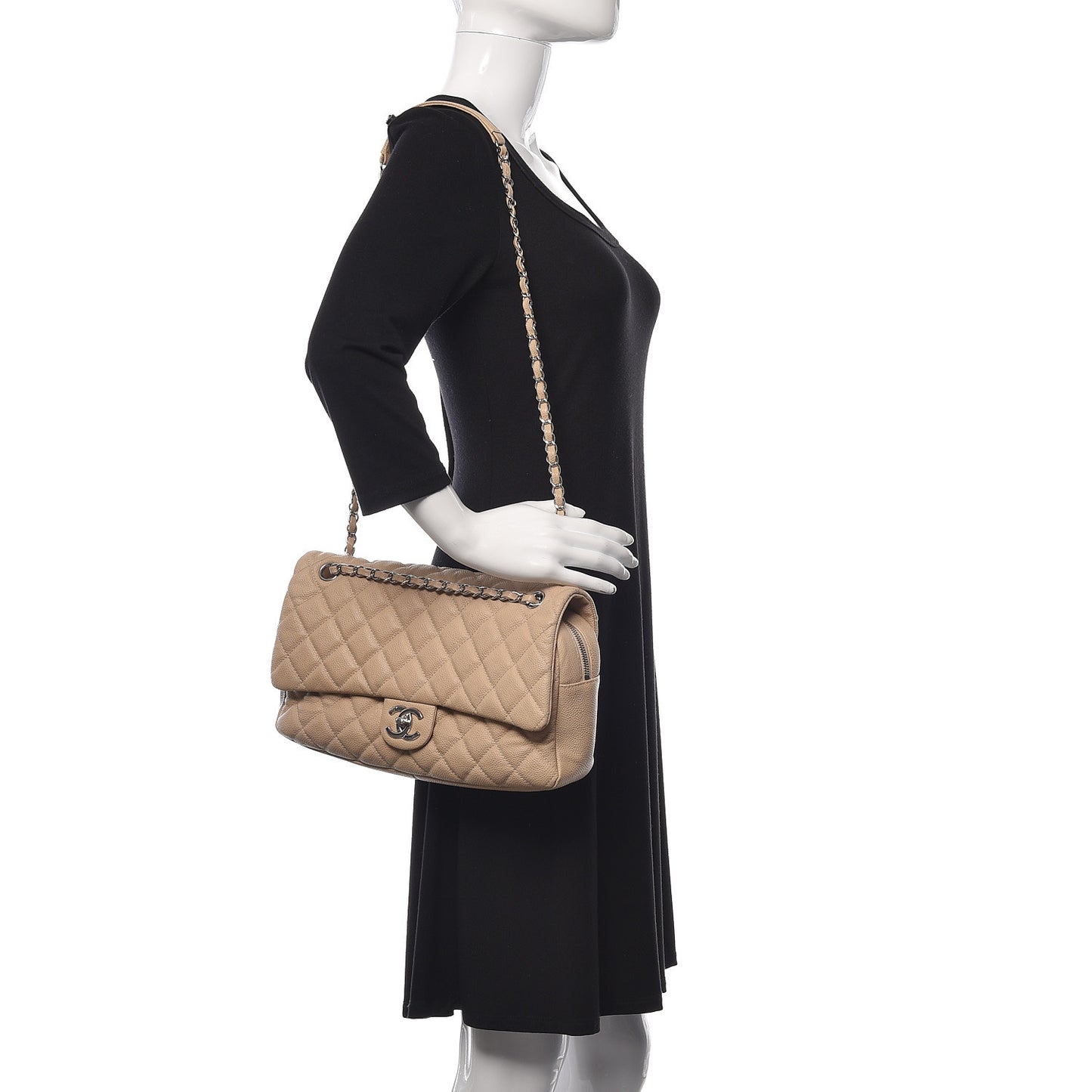 Caviar Quilted Jumbo Easy Flap Beige