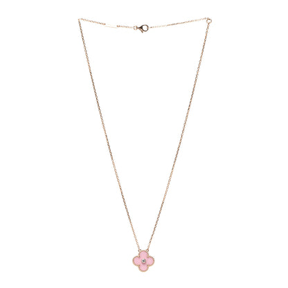 Van Cleef & Arpels 18K Rose Gold Diamond Pink Porcelain Vintage Alhambra Pendant Necklace 3 of 7