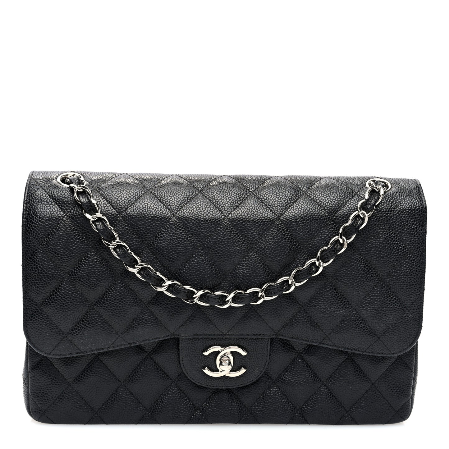 Caviar Quilted Jumbo Double Flap Black