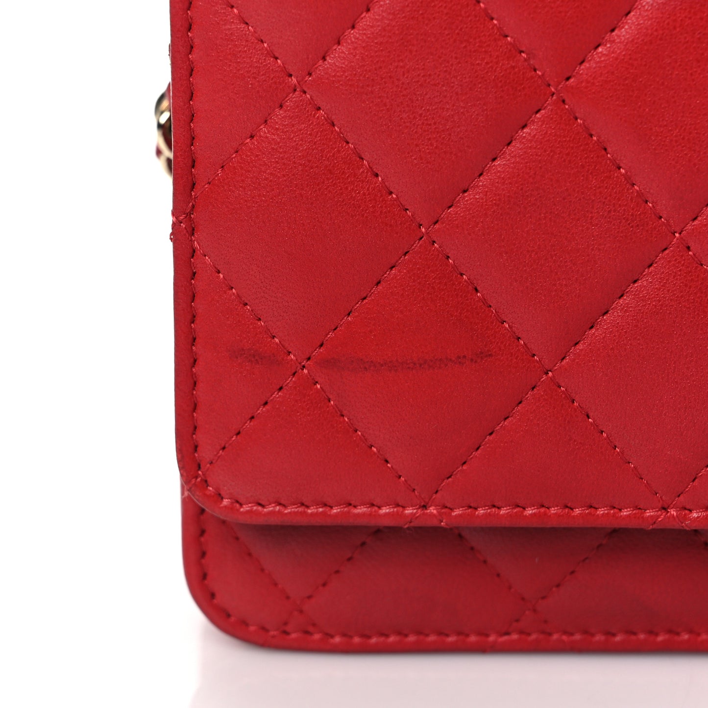 Lambskin Quilted Trendy CC Wallet On Chain WOC Red
