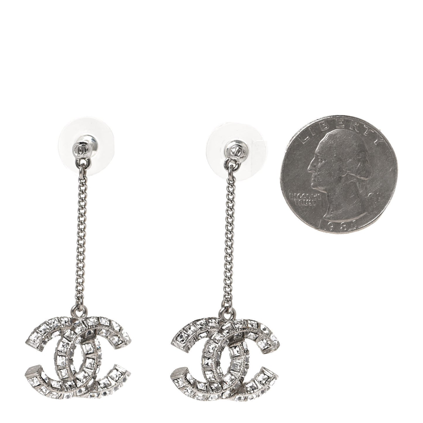 Baguette Crystal CC Drop Earrings Silver