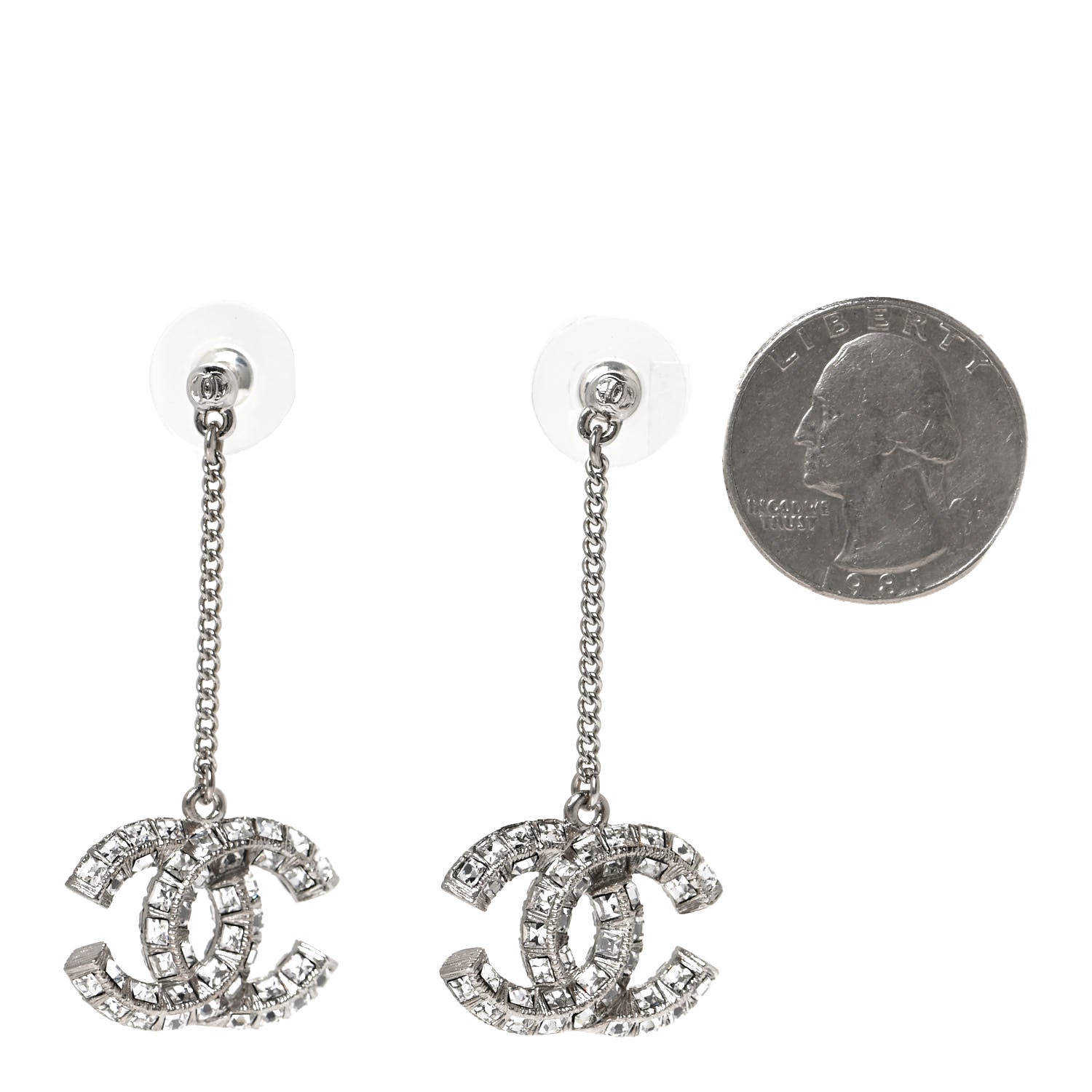 Chanel Baguette Crystal CC Drop Earrings Silver 2 of 4