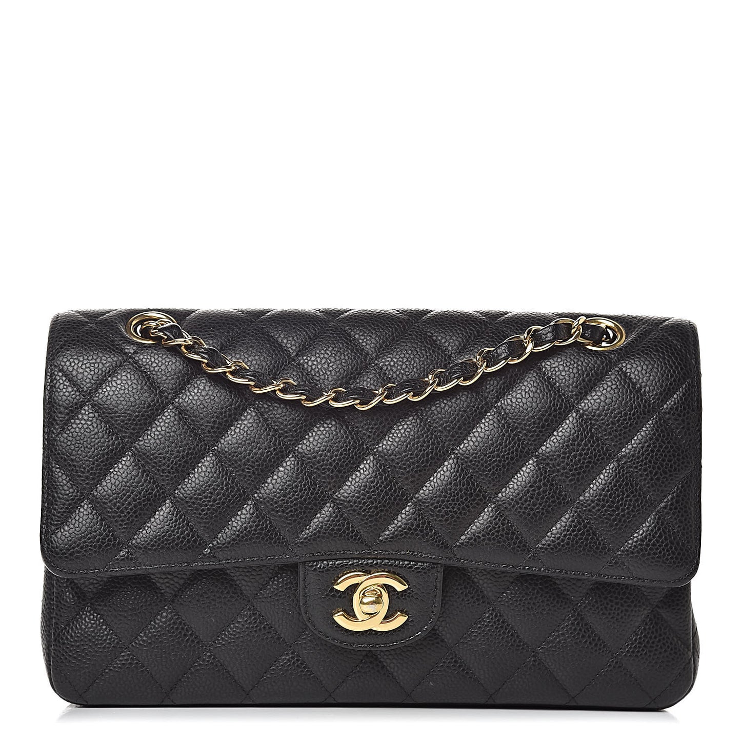 Caviar Quilted Medium Double Flap Black