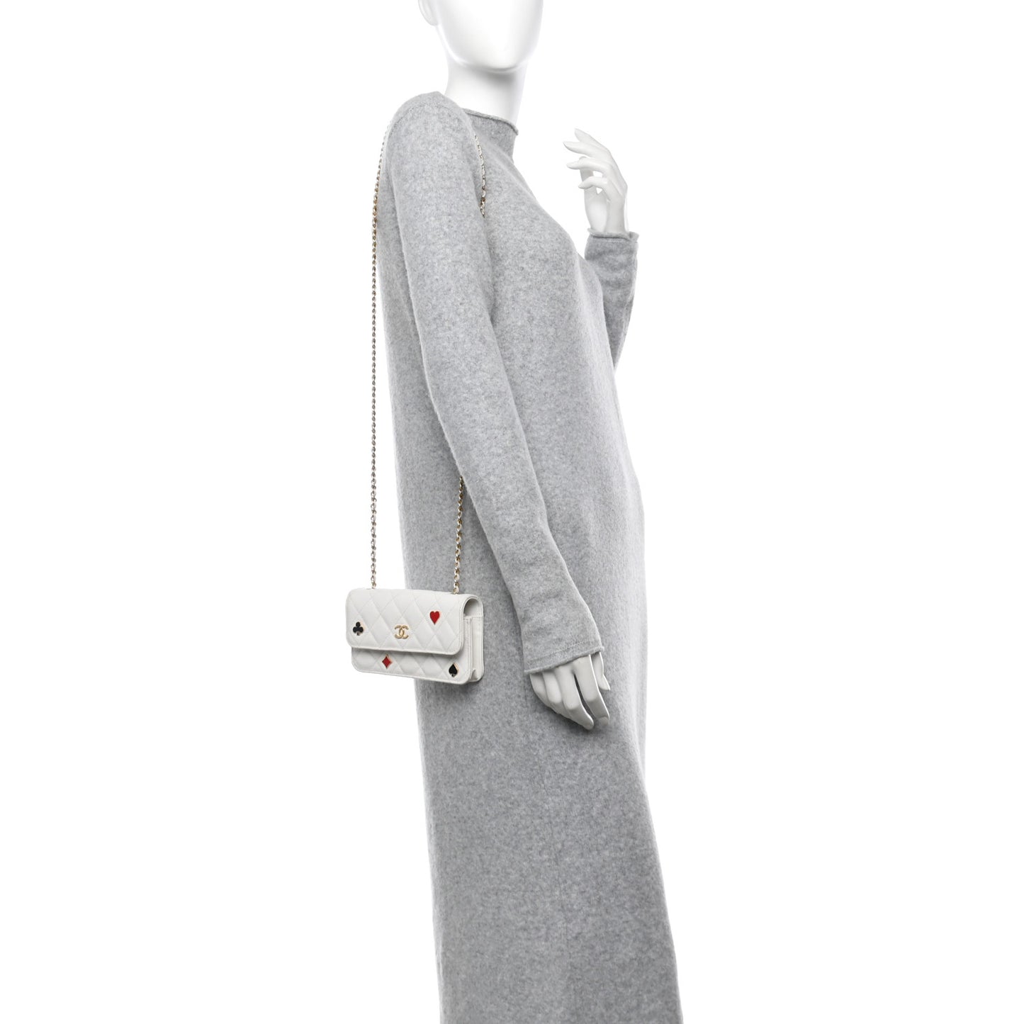 Caviar Quilted Enamel Coco Casino Flap Phone Holder With Chain White