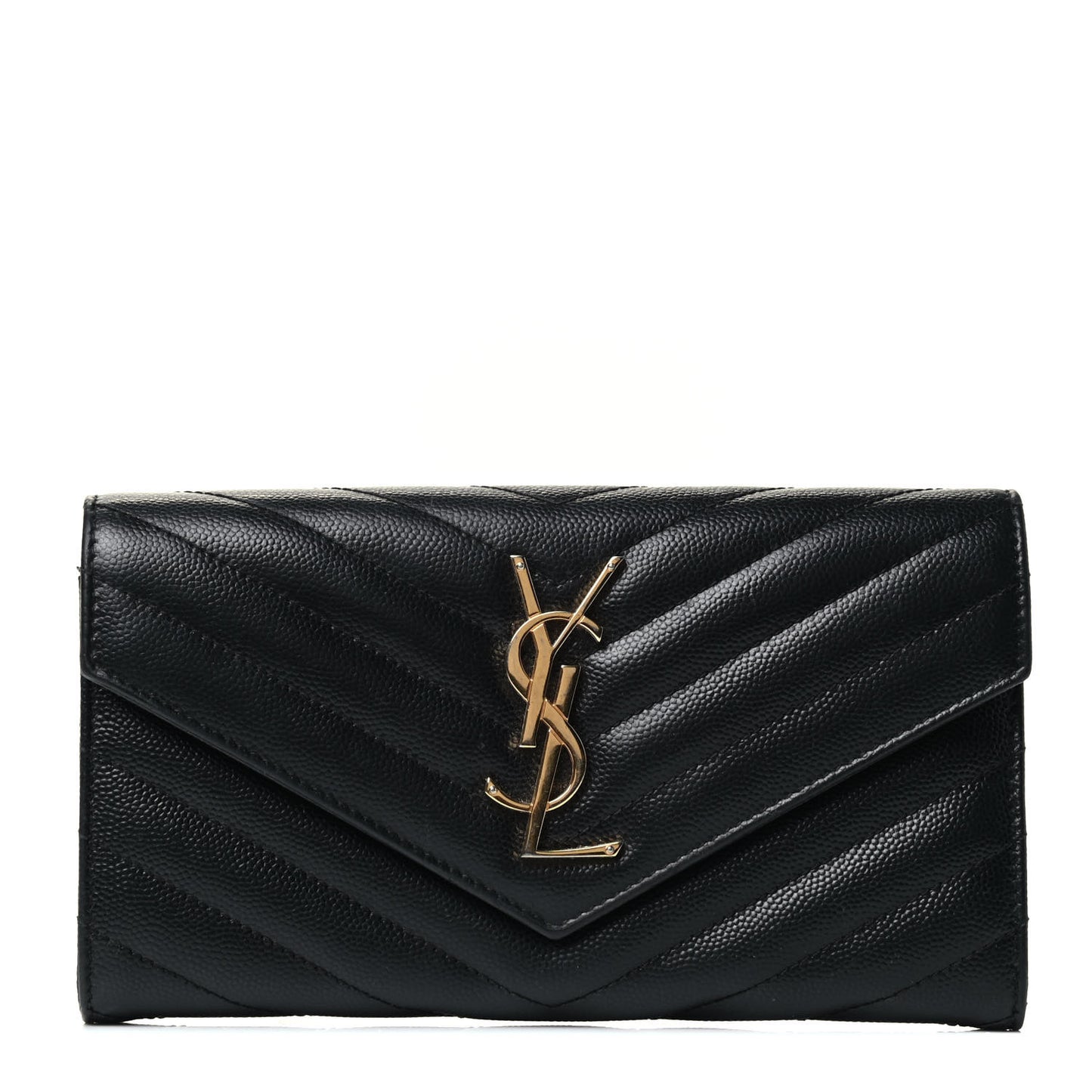 Grain De Poudre Matelasse Chevron Monogram Flap Wallet Black