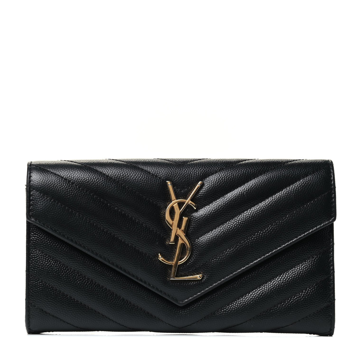 Saint Laurent Grain De Poudre Matelasse Chevron Monogram Flap Wallet Black 1 of 4