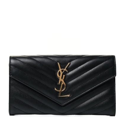 Saint Laurent Grain De Poudre Matelasse Chevron Monogram Flap Wallet Black 1 of 4
