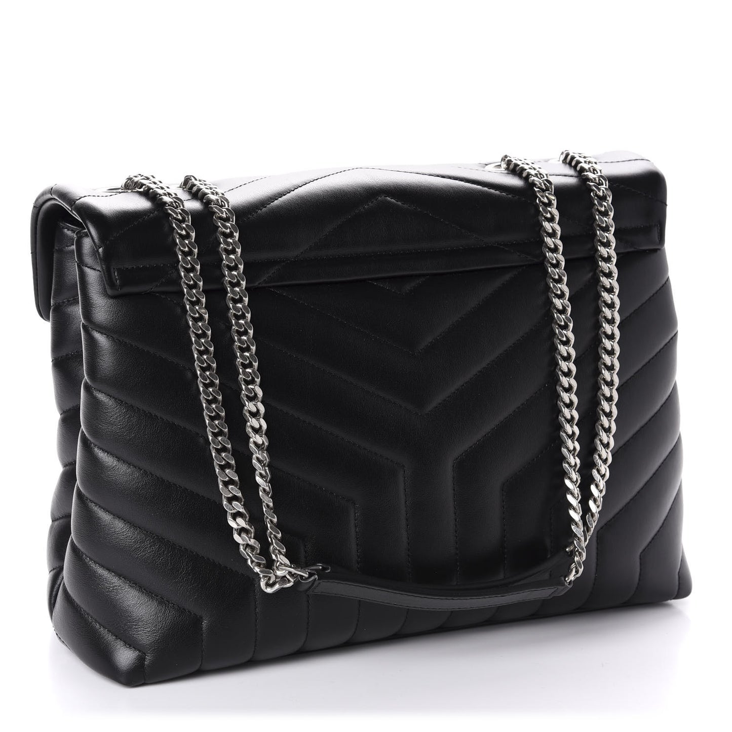 Calfskin Y Quilted Monogram Medium Loulou Chain Satchel Black