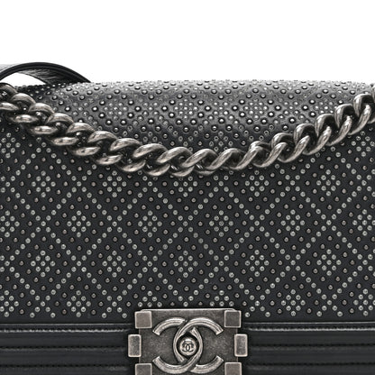 Chanel Calfskin Crystal Studded Quilted Medium Boy Flap  Black 8 of 10