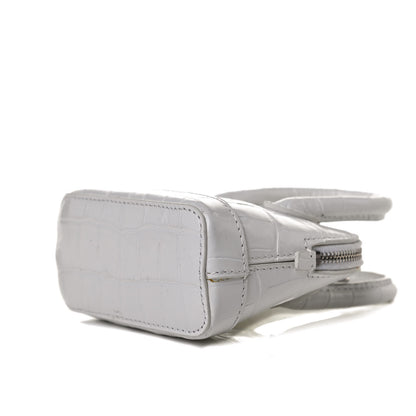 Balenciaga Calfskin Logo Crocodile Embossed Mini Ville Top Handle Bag White Black 10 of 13