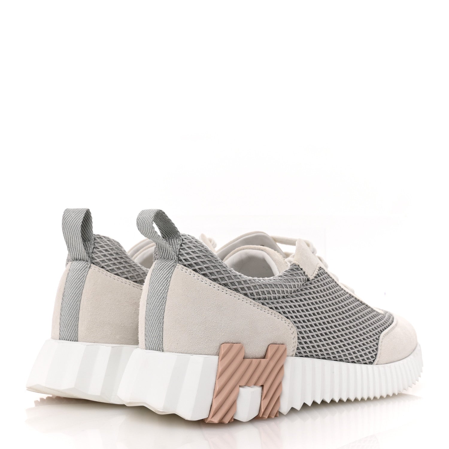 Hermes Air Mesh Suede Goatskin Bouncing Sneakers 38 Gris Lulea White 5 of 10