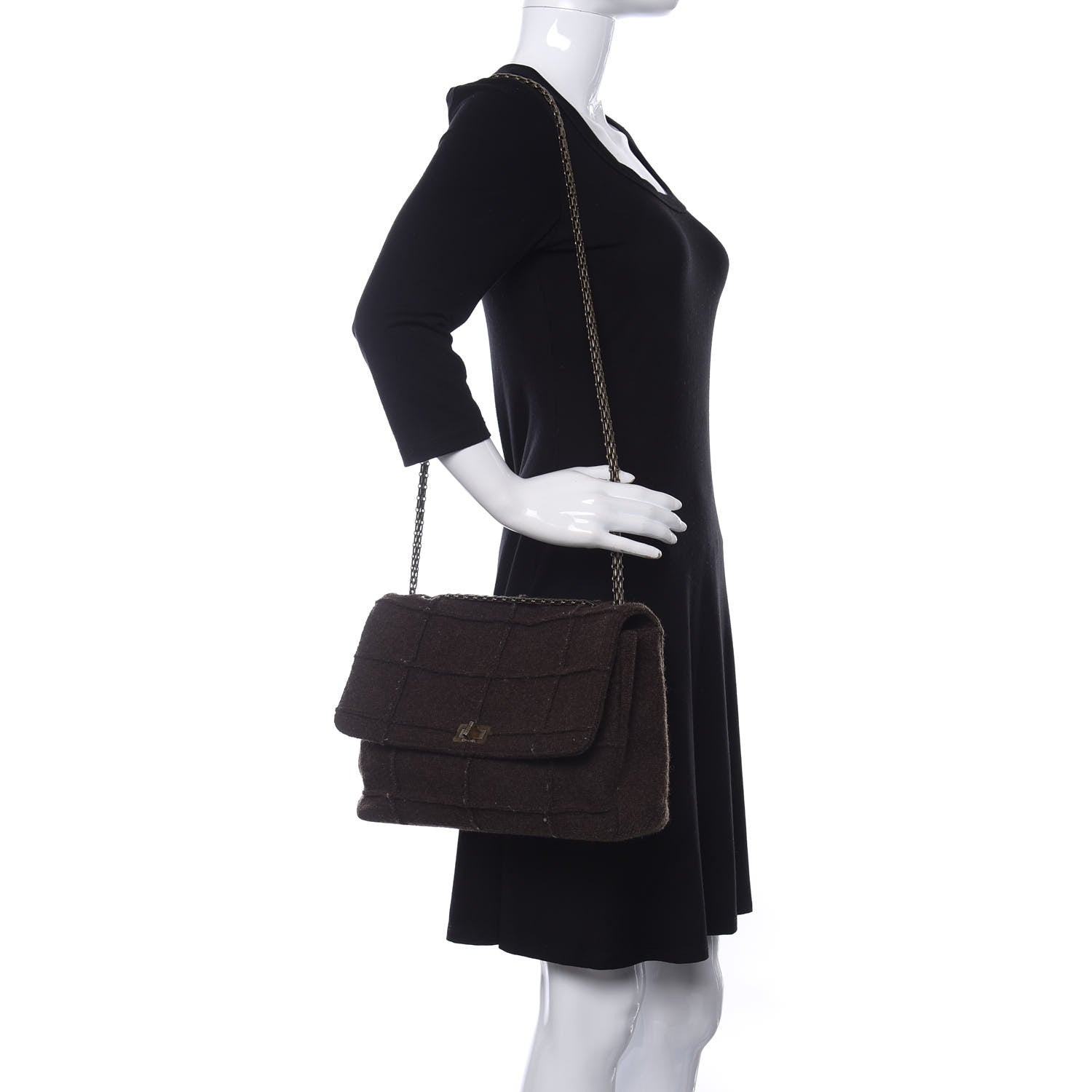 Chanel Wool Jumbo Chocolate Bar Mademoiselle Flap Brown 3 of 17