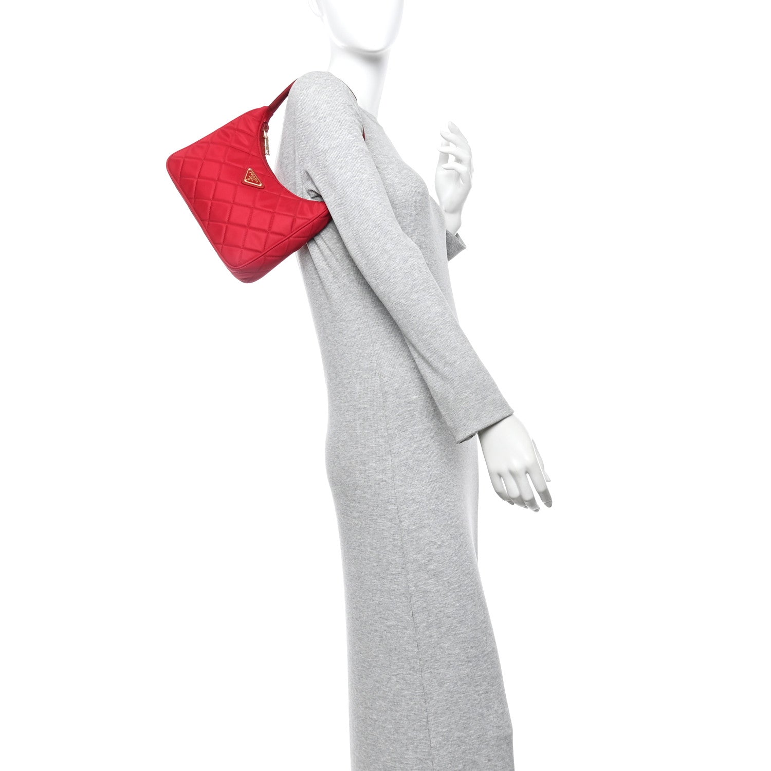 Prada Tessuto Nylon Impuntu Quilted Shoulder Bag Cherry 2 of 9