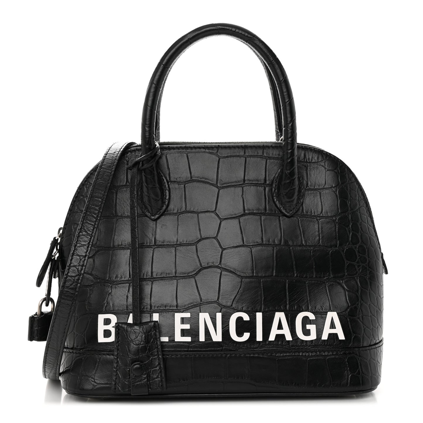 Calfskin Logo Crocodile Embossed S Ville Top Handle Bag Black White