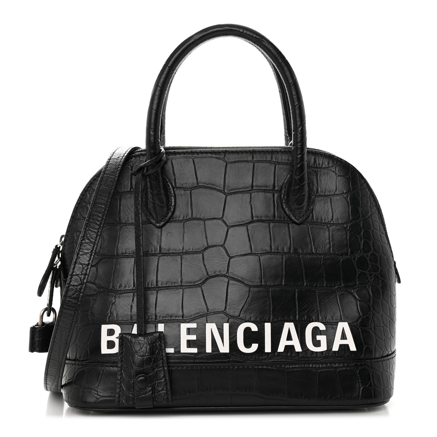 Balenciaga Calfskin Logo Crocodile Embossed S Ville Top Handle Bag Black White 1 of 22