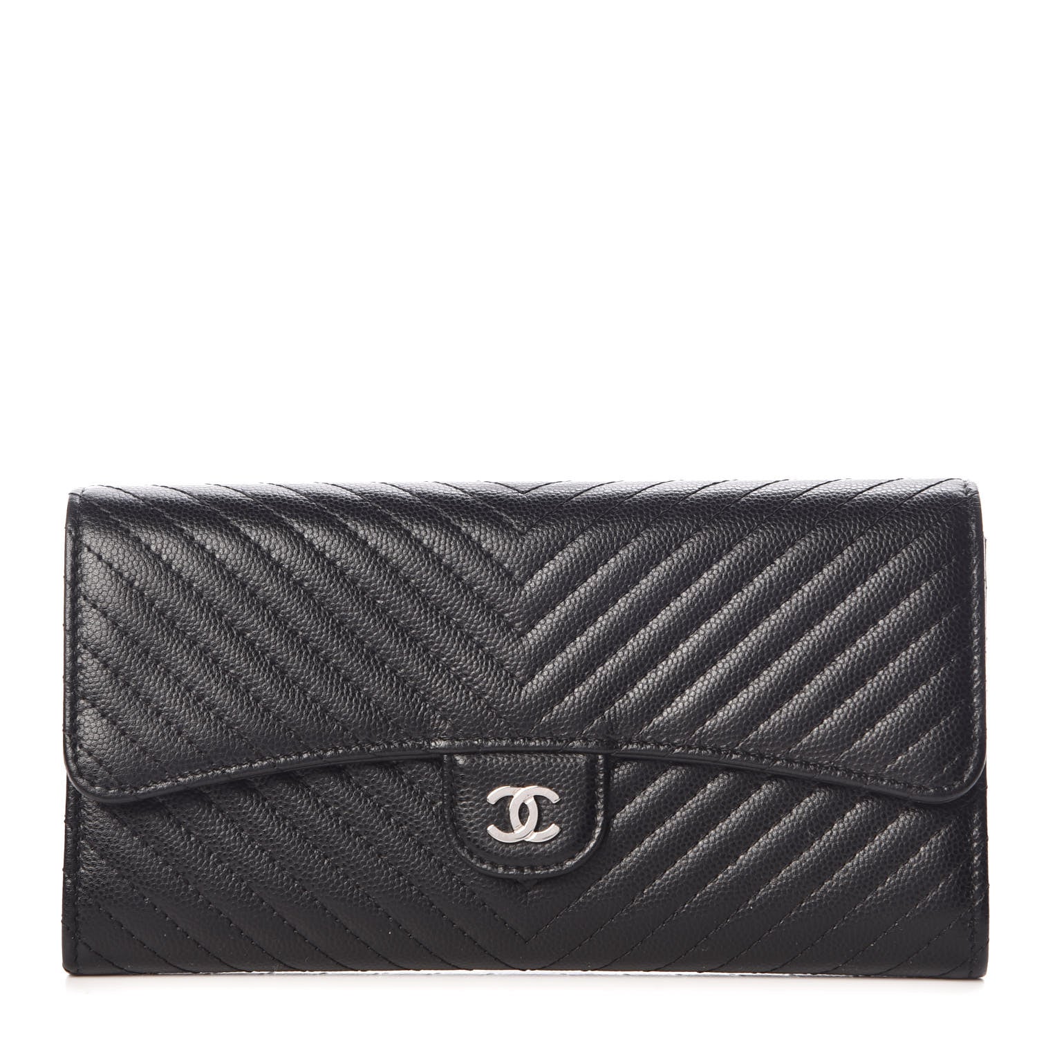 Chanel Caviar Chevron Quilted Large Flap Wallet Black 1 of 8