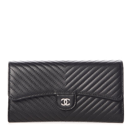 Chanel Caviar Chevron Quilted Large Flap Wallet Black 1 of 8