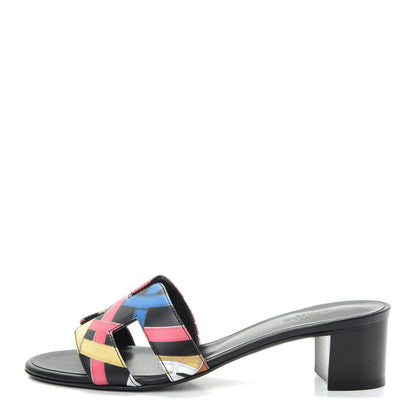 Hermes Calfskin Cavalcadour Print Oasis Sandals 36 Multicolor Black 1 of 10