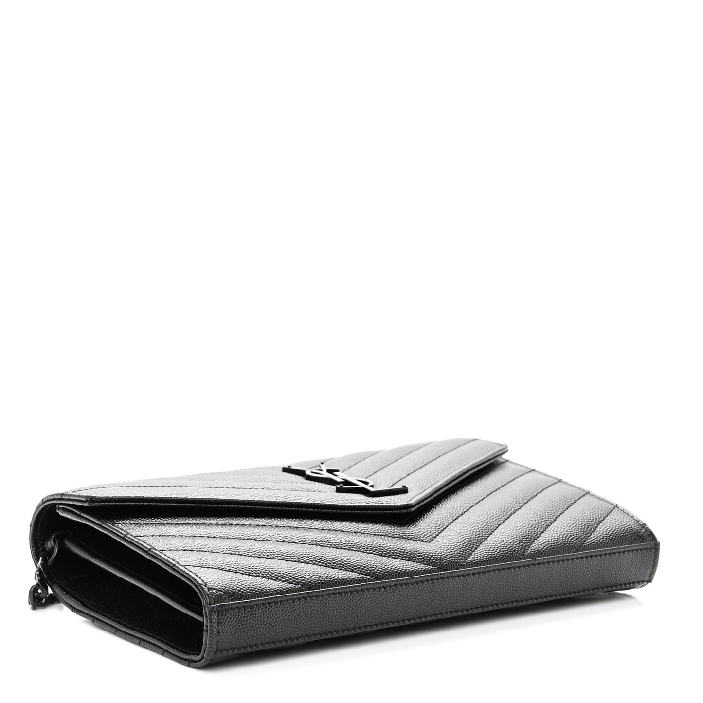 Grain De Poudre Matelasse Chevron Monogram Monochrome Chain Wallet Black