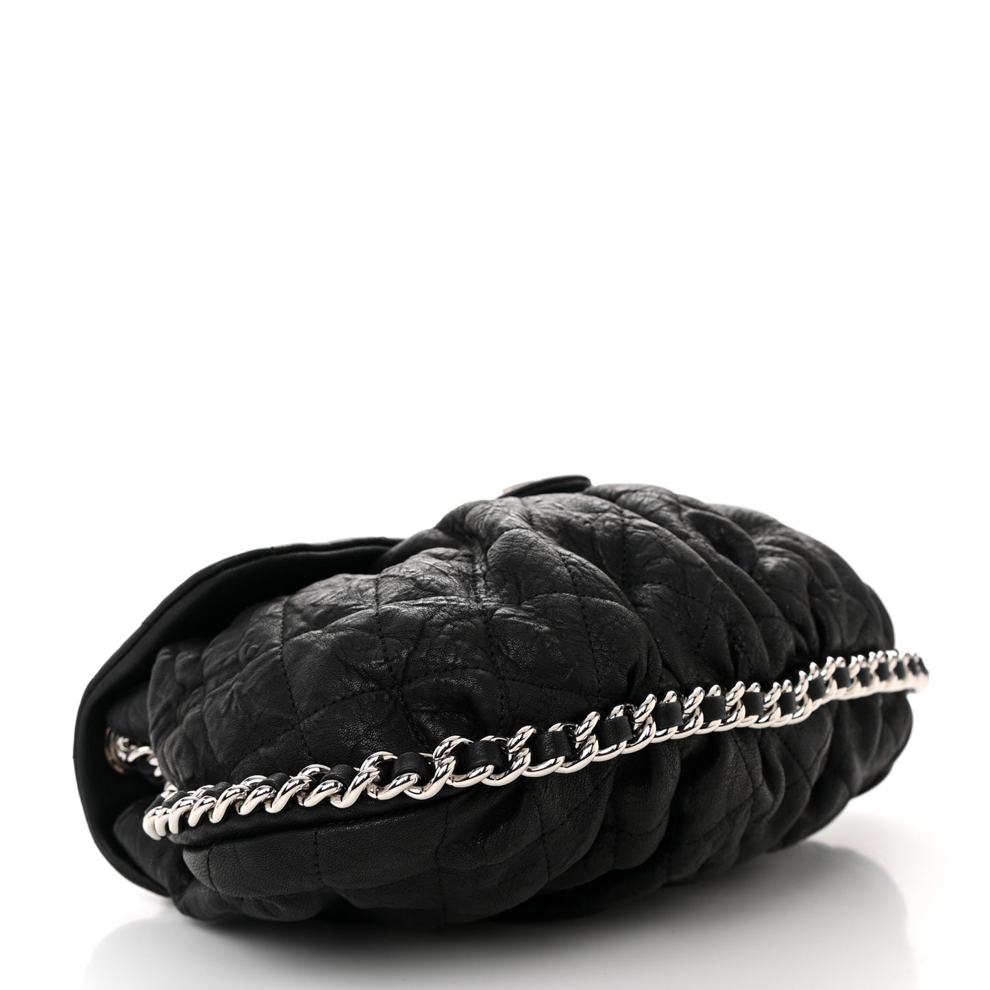 Washed Lambskin Quilted Medium Chain Around Messenger Black