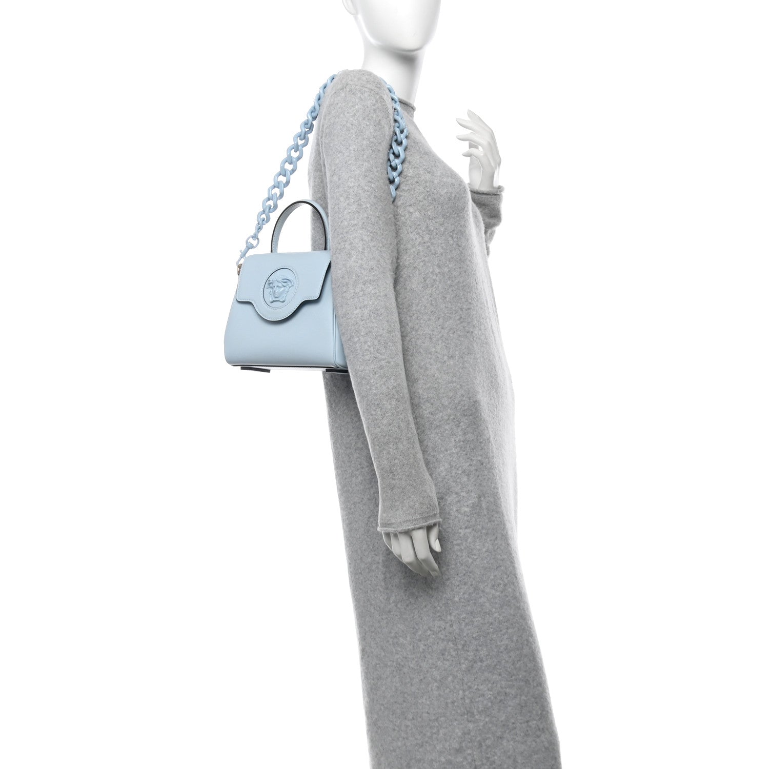 Versace Grained Calfskin Small La Medusa Top Handle Bag Light Blue 2 of 10