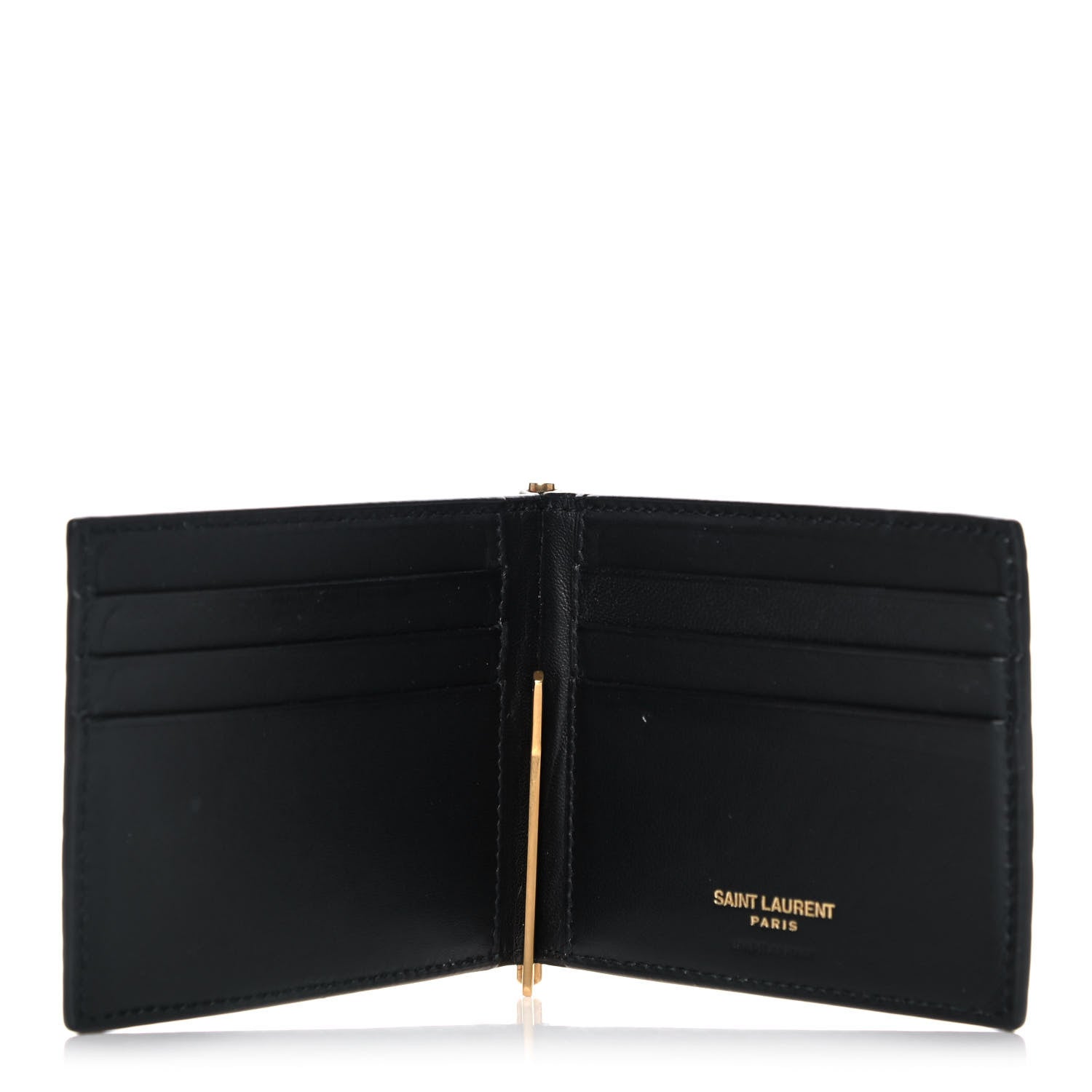 Saint Laurent Calfskin Crocodile Embossed Tiny Monogram Bill Clip Wallet Black 5 of 10