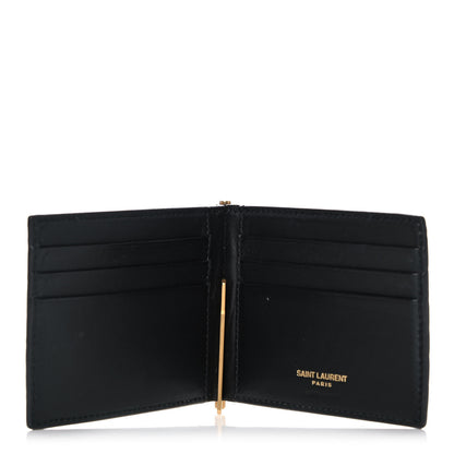 Saint Laurent Calfskin Crocodile Embossed Tiny Monogram Bill Clip Wallet Black 5 of 10