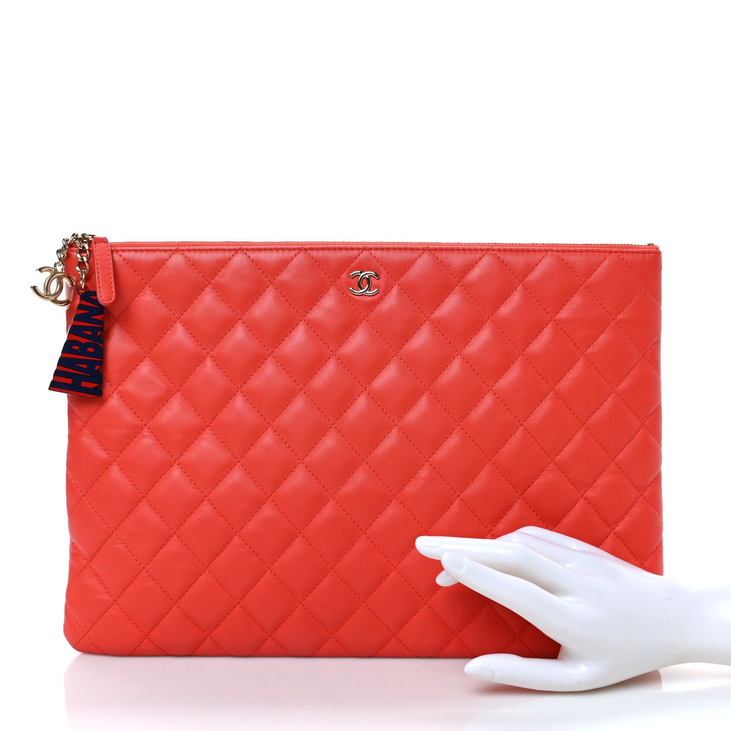 Lambskin Quilted Large Cuba Cosmetic Case Red