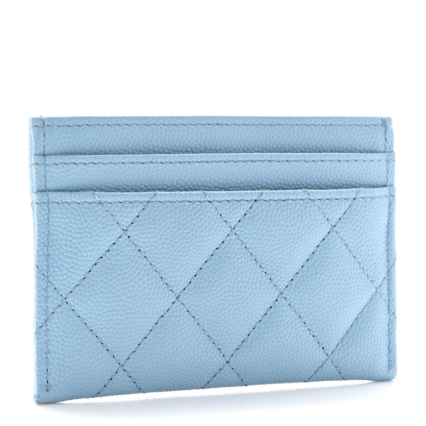 Caviar Quilted Crystal Card Holder Light Blue