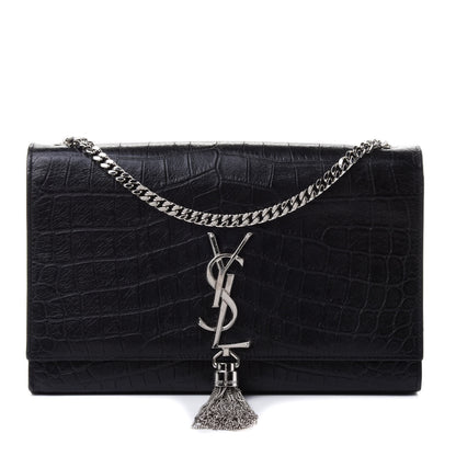 Saint Laurent Calfskin Crocodile Embossed Medium Classic Monogram Kate Tassel Satchel Black 1 of 4