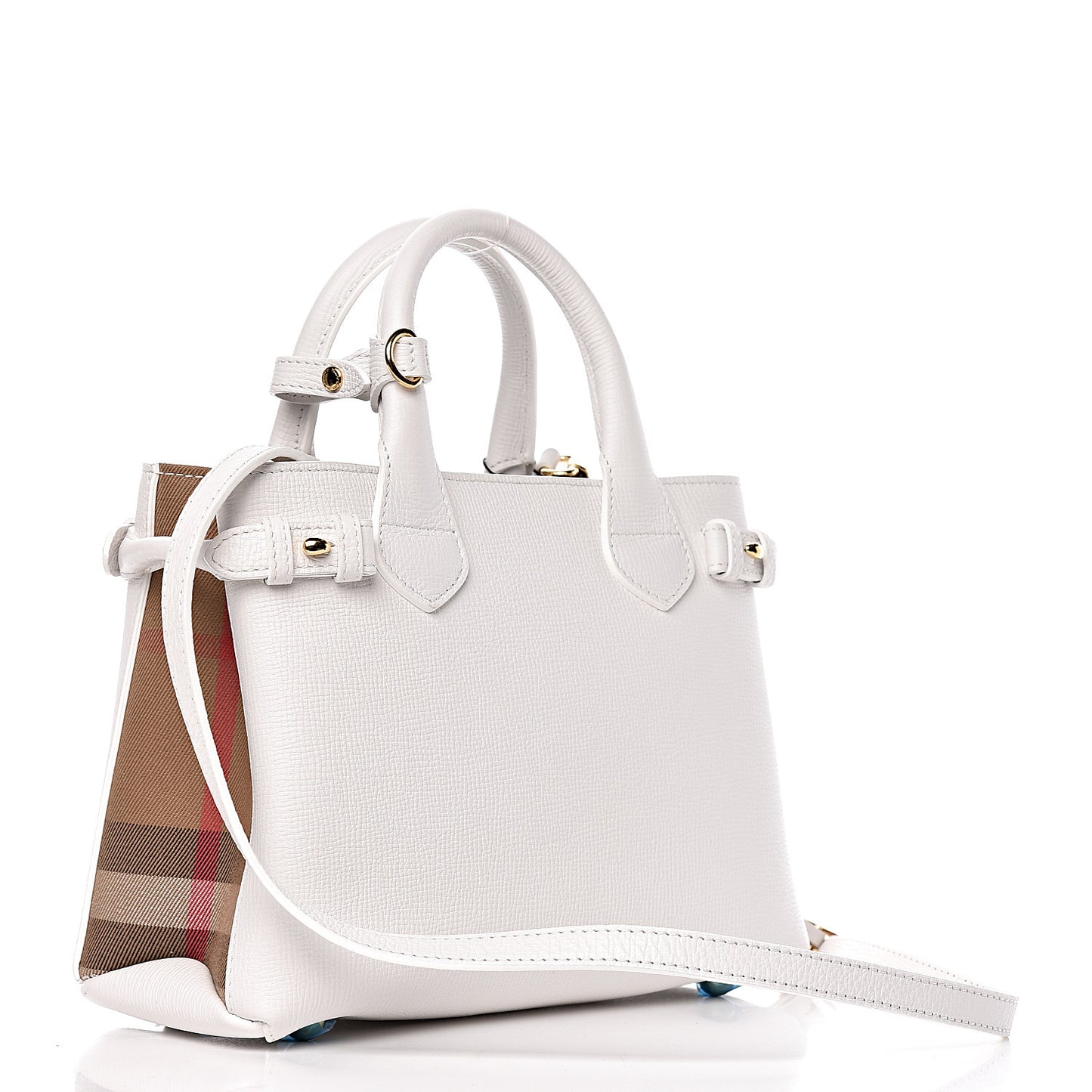 Grainy Calfskin House Check Small Banner Tote Chalk White