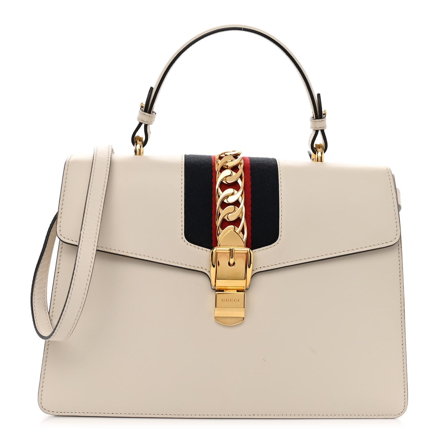 Calfskin Web Medium Sylvie Top Handle Bag White