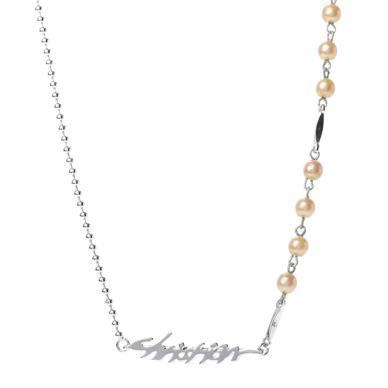 Christian Dior Pearl Logo Necklace Silver 1 of 4