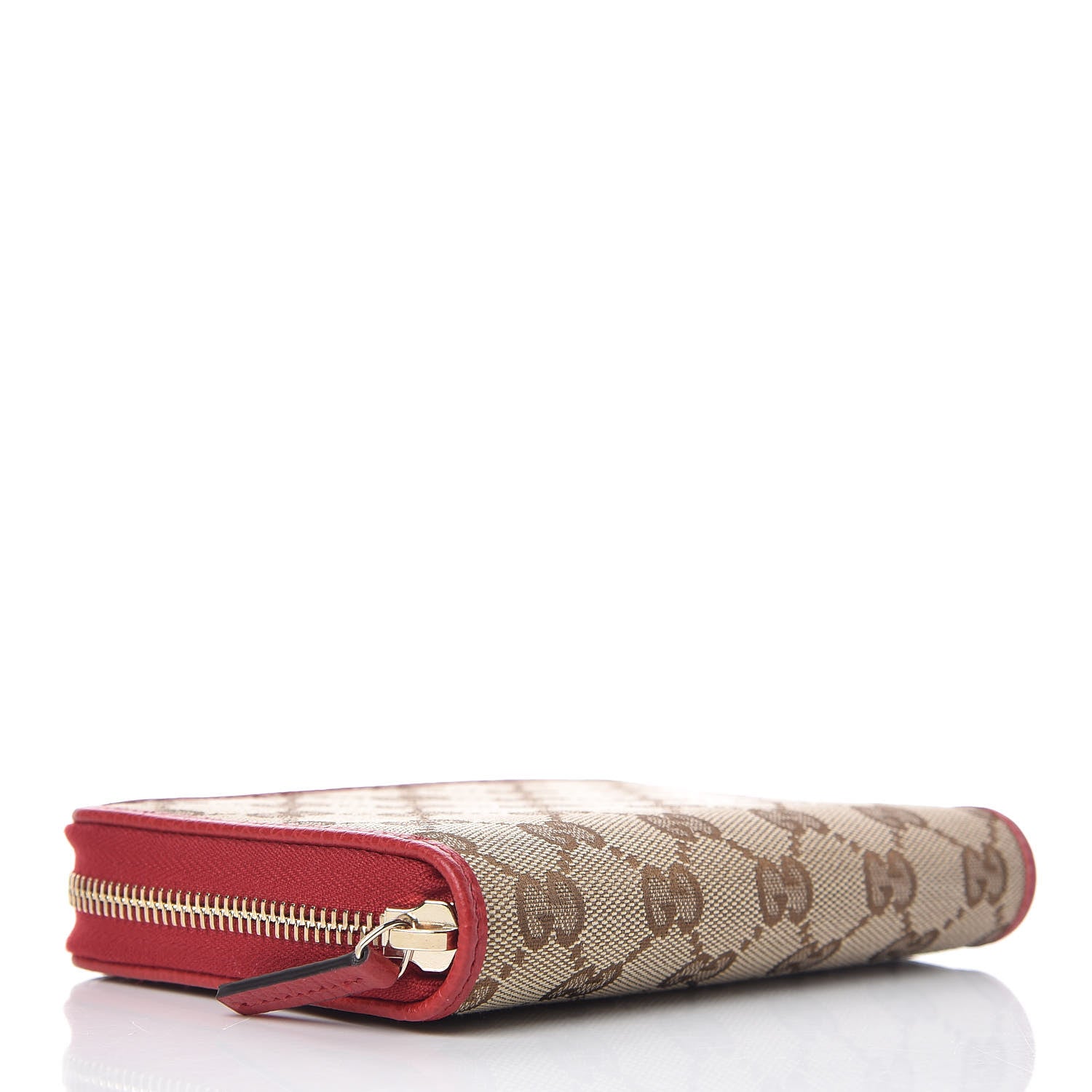 Gucci Monogram Dollar Calfskin Zip Around Compact Wallet Beige Ebony Rosso 4 of 8