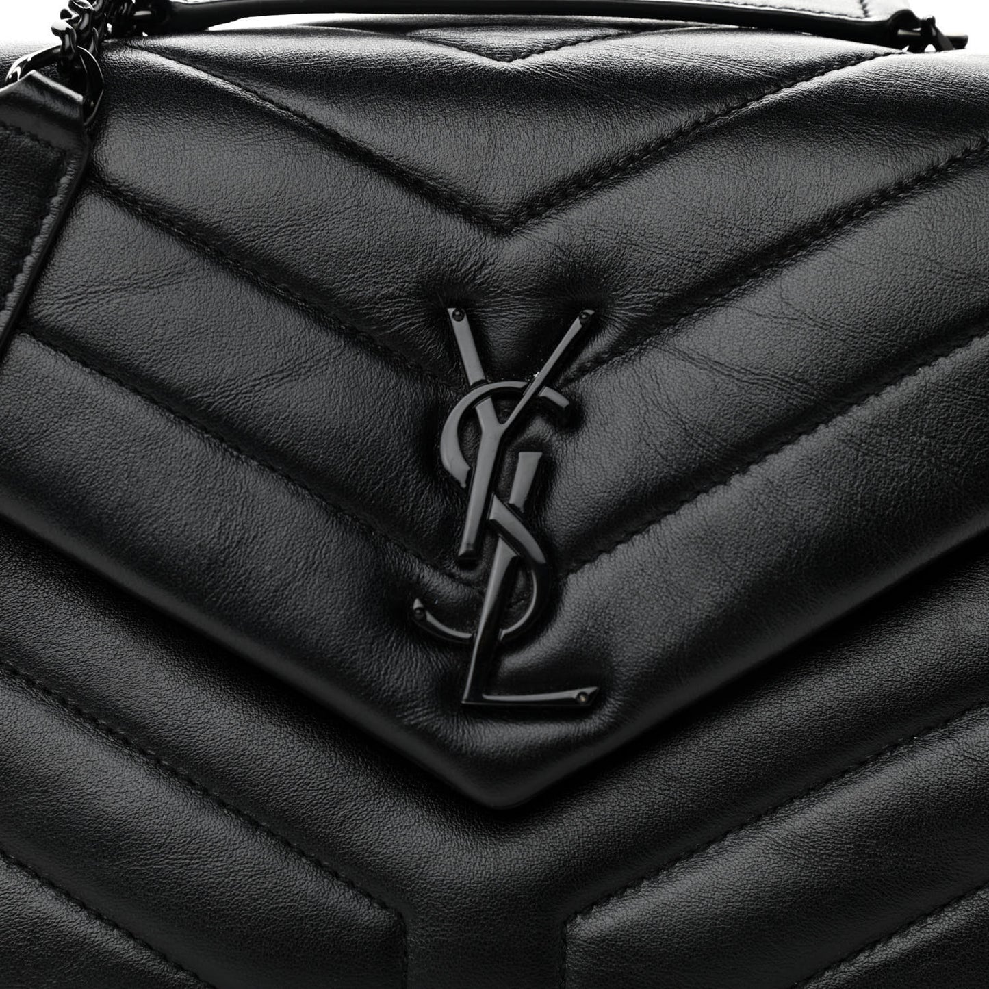 Calfskin Y Quilted Monogram Small Loulou Chain Satchel Black