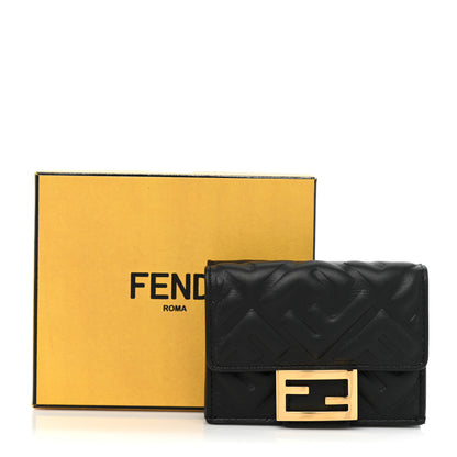 Fendi Nappa Matisse FF Diagonal Embossed Micro Tri-Fold Wallet Black 10 of 10