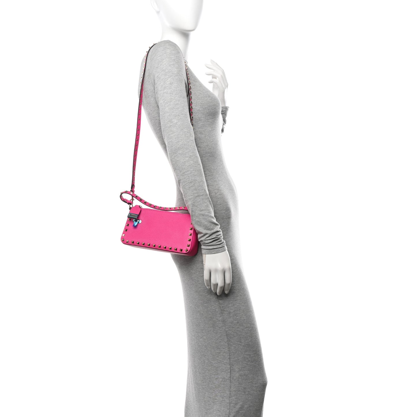 Pebbled Calfskin Small Rockstud Flip Lock Shoulder Bag Pink PP