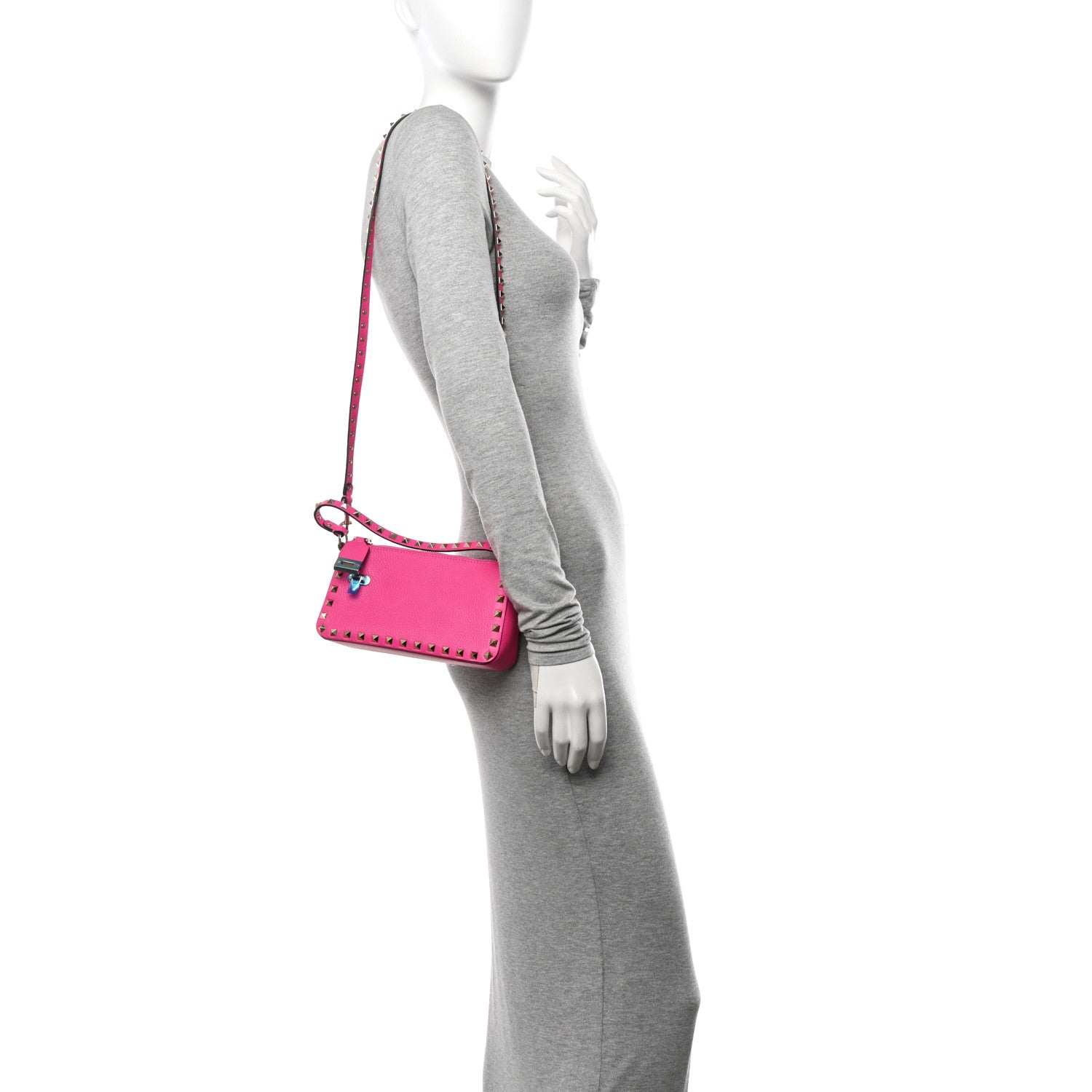 Valentino Garavani Pebbled Calfskin Small Rockstud Flip Lock Shoulder Bag Pink PP 2 of 9