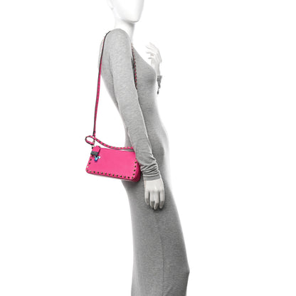 Valentino Garavani Pebbled Calfskin Small Rockstud Flip Lock Shoulder Bag Pink PP 2 of 9